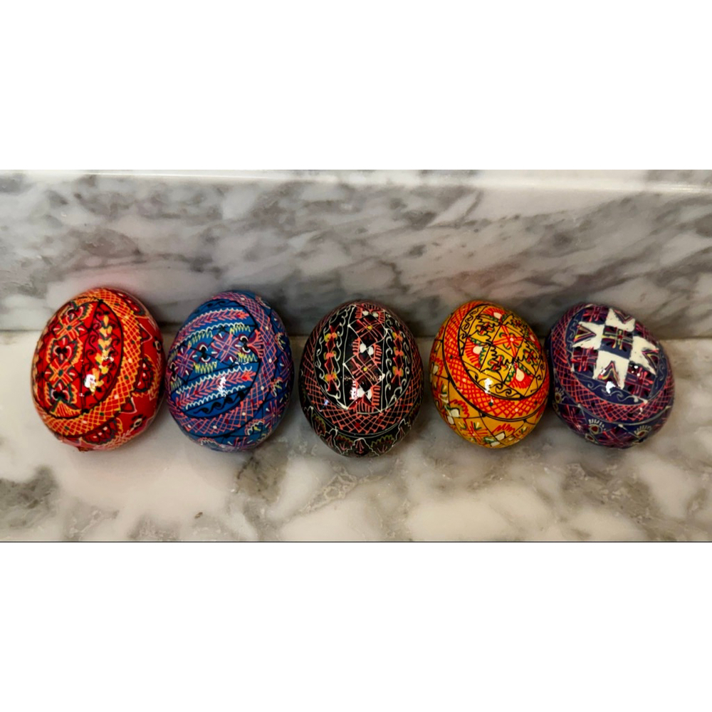 Hand Painted Ukrainian Wooden Easter Eggs Set of 5 Pysanky Folk Art